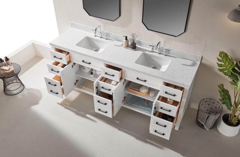 Rose3084WH Bathroom vanity double sinks
